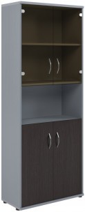 Шкаф комбинированный малыми стеклянными и глухими дверьми СТ-1.4 Венге/Металлик 770*365*1975